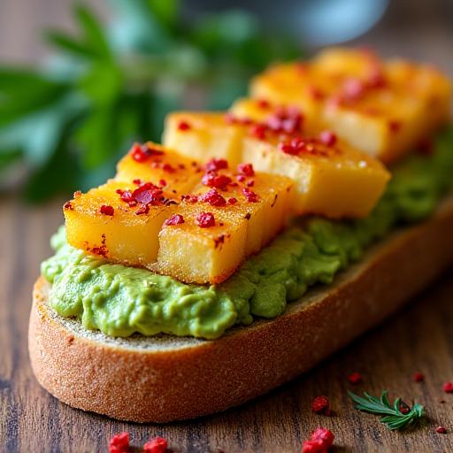 Avocado and halloumi sandwich on toasted sourdough bread.